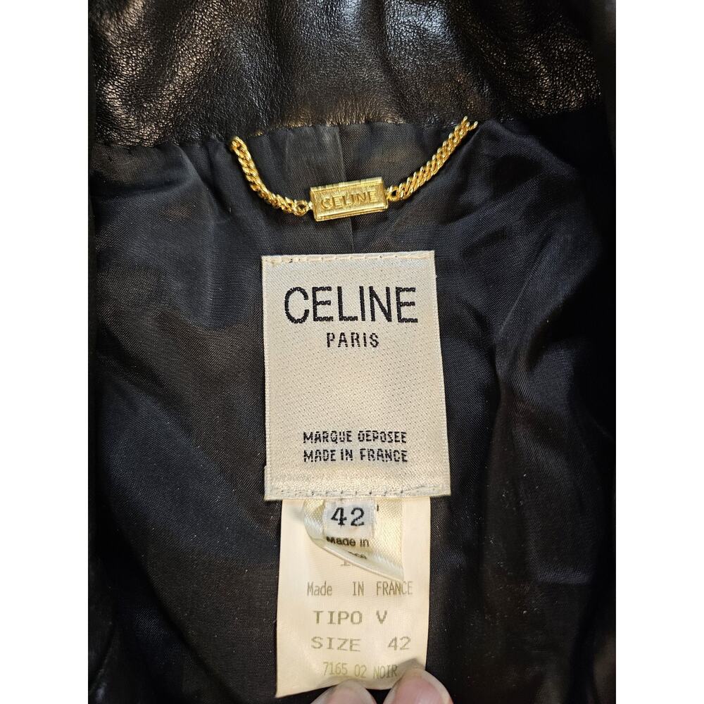 Celine Paris Vintage Wool Mohair Leather Blazer Women's Size 42 Authenticated - Picture 5 of 12
